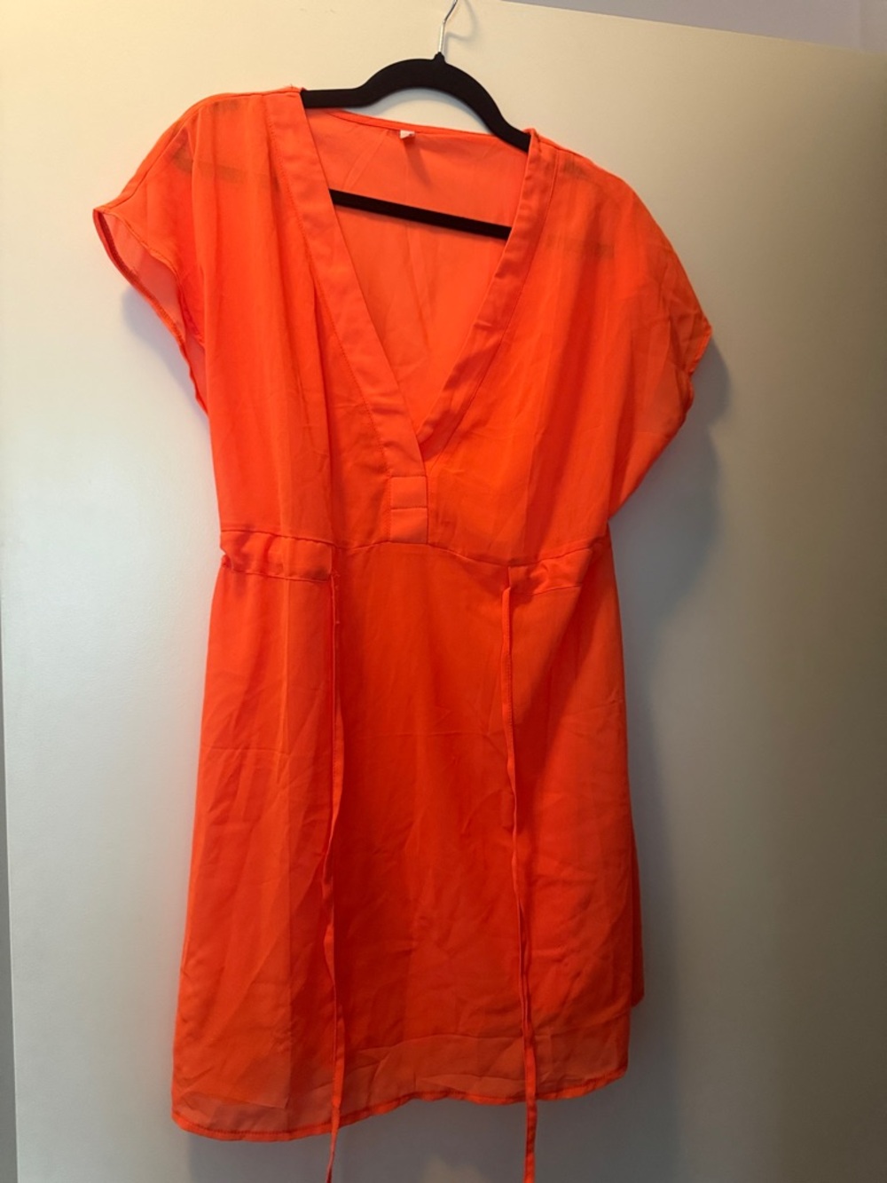 Orange V-Neck Short Sleeve Tunic Dress